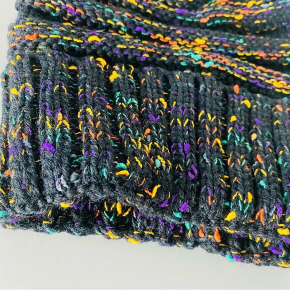 NEW Black Multicolor Yellow Green Purple Rainbow Chunky Knit Cozy Beanie Hat main image 8